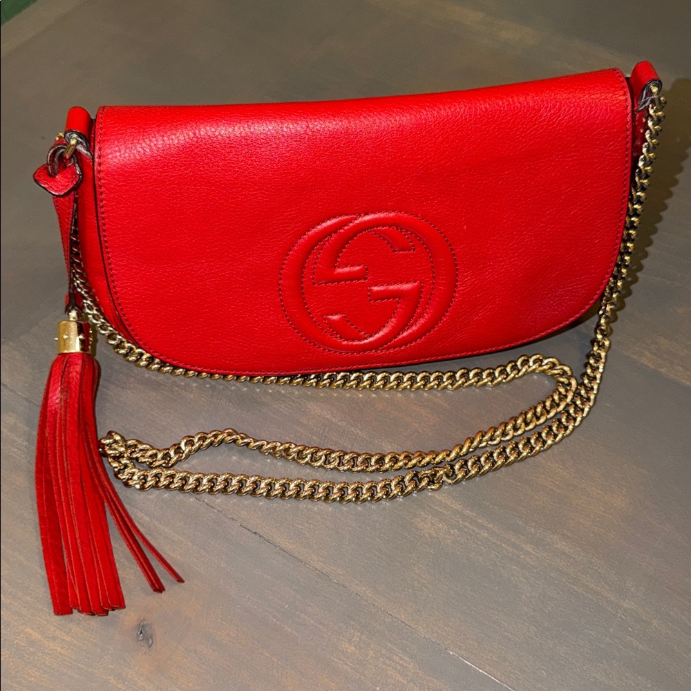 Gucci Scarlet Leather OTS Bag with Gold Chain - Picture 10 of 17